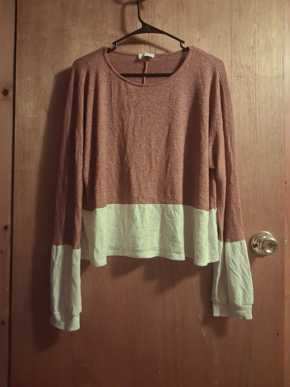 Pink Lily Rust and Cream Colorblock Scoop Neck Top